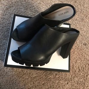 Black Nine West open toe platform mules